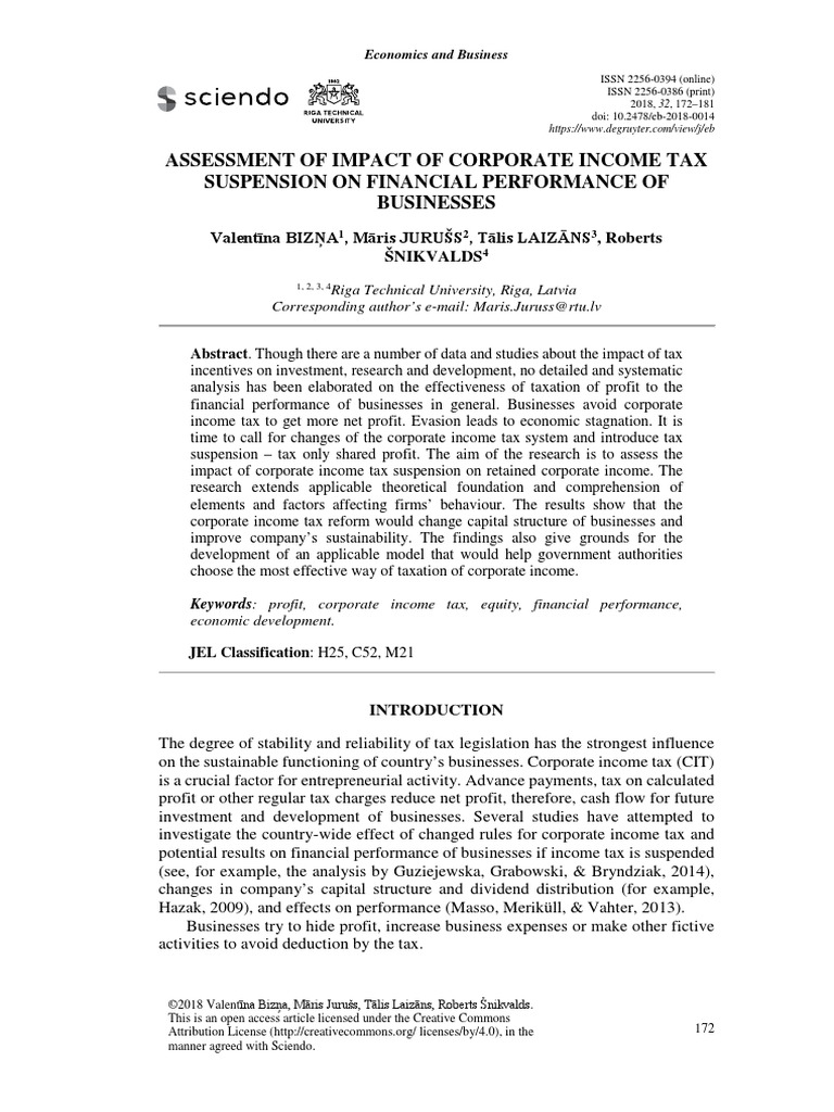 Assessment of Impact of Corporate Income Tax Suspe | PDF | Corporate ...