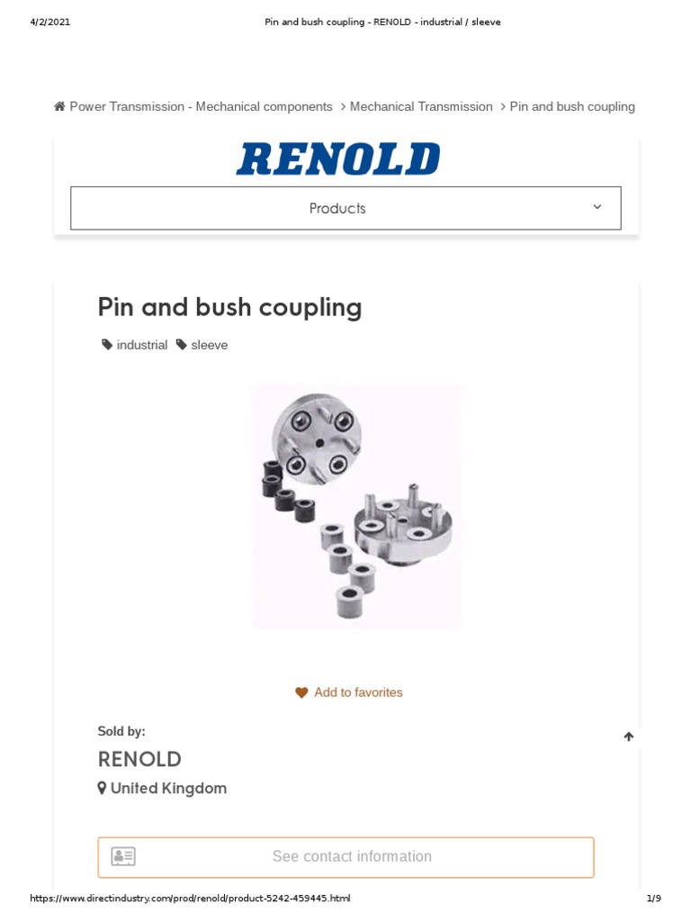 Pin and Bush Coupling RENOLD Industrial Sleeve PDF