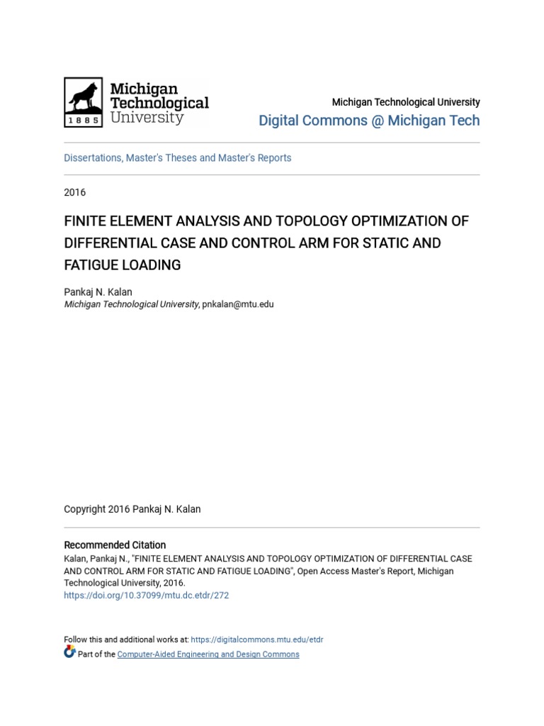 Finite Element Analysis and Topology Optimization of Differential Case ...