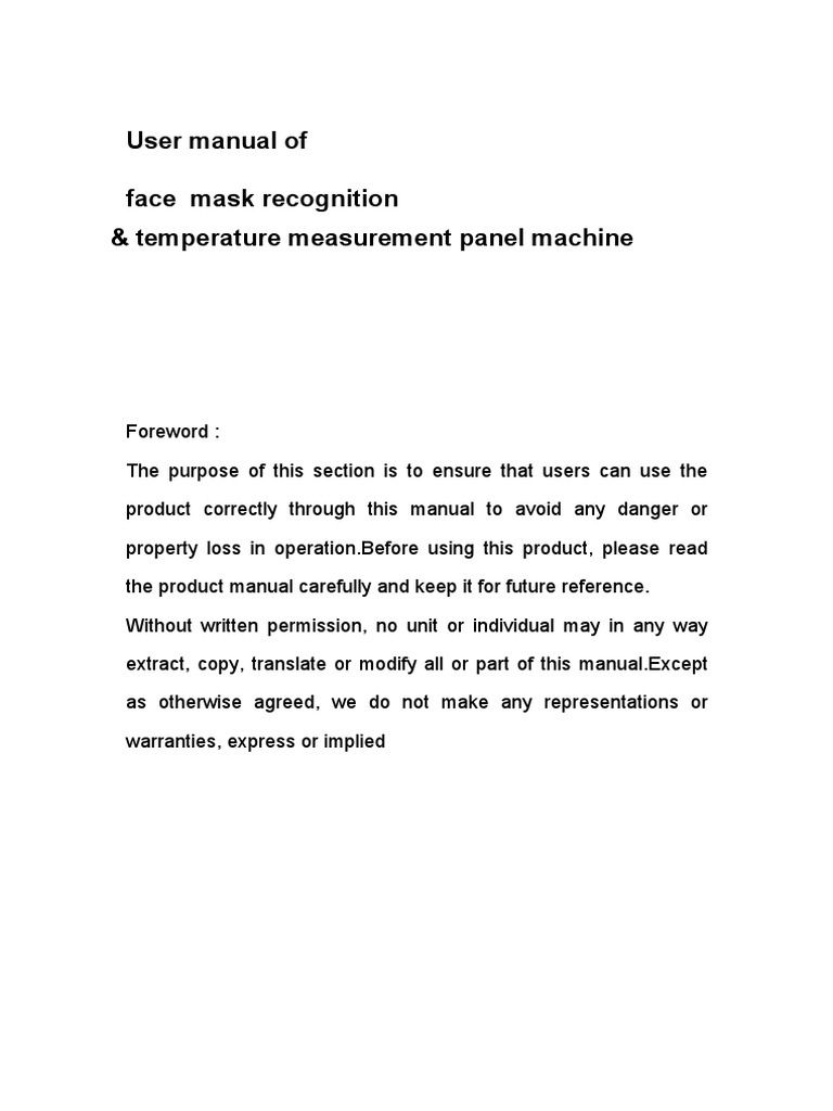 1 user manual of face mask recognition temperature measurement