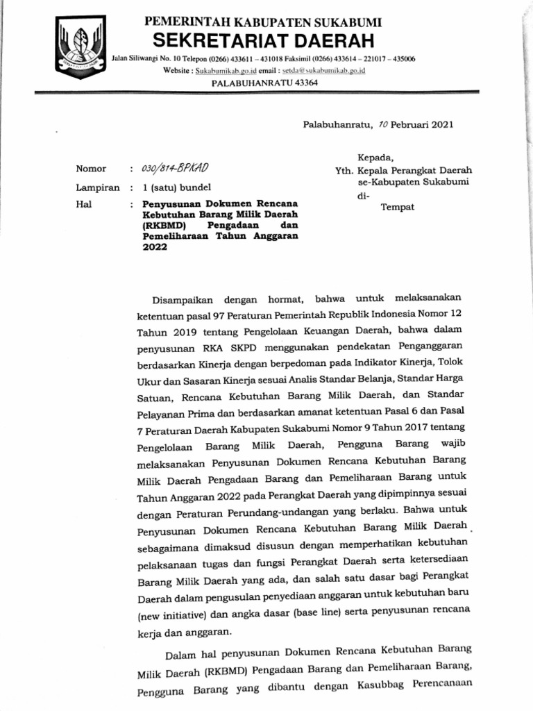 164.setda - Penyusunan Dokumen RKBMD PDF | PDF