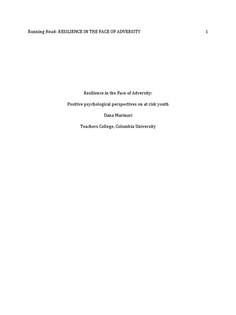 Resilience in The Face of Adversity PDF Psychological Resilience