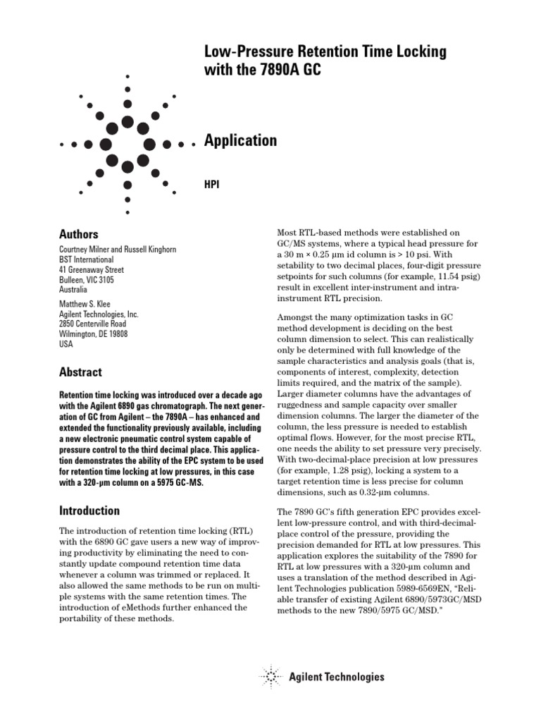Retention Time Locking With The Msd Productivity Chemstation – DBSEG