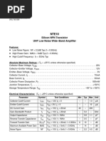 Silicon NPN Transistor UHF Low Noise Wide-Band Amplifier: Features