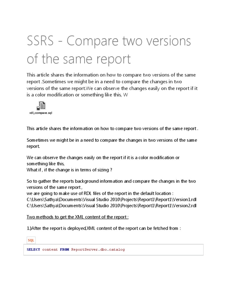 SSRS - Compare Two Versions of The Same Report | PDF | Data Management ...