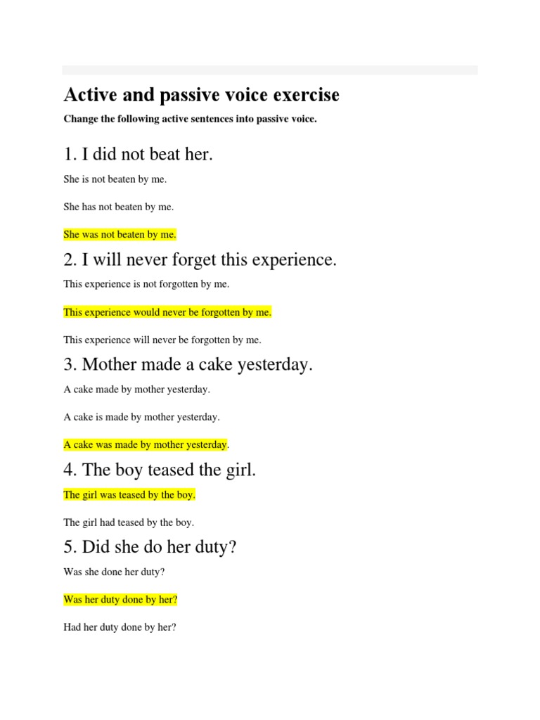 Active to Passive Voice Exercises | PDF | Language Arts & Discipline ...