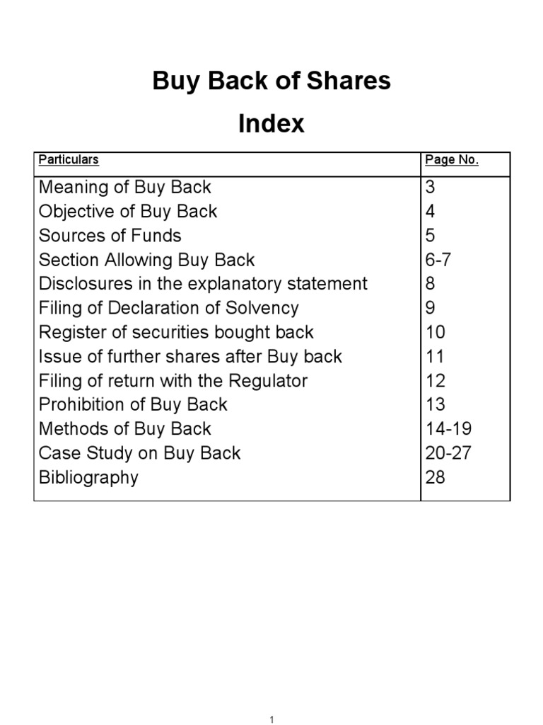 Buy Back of Shares Explained PDF Share Repurchase Stocks