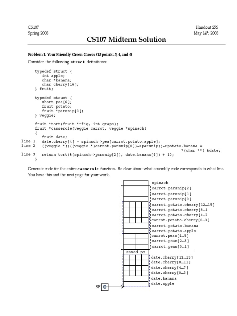 CS107 Midterm Solutions: C Programming | PDF | Pointer (Computer ...