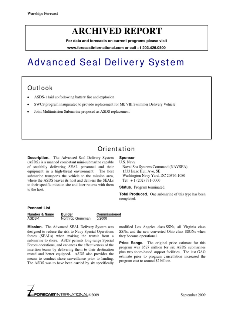 Advanced Seal Delivery System PDF Submarines United States Navy