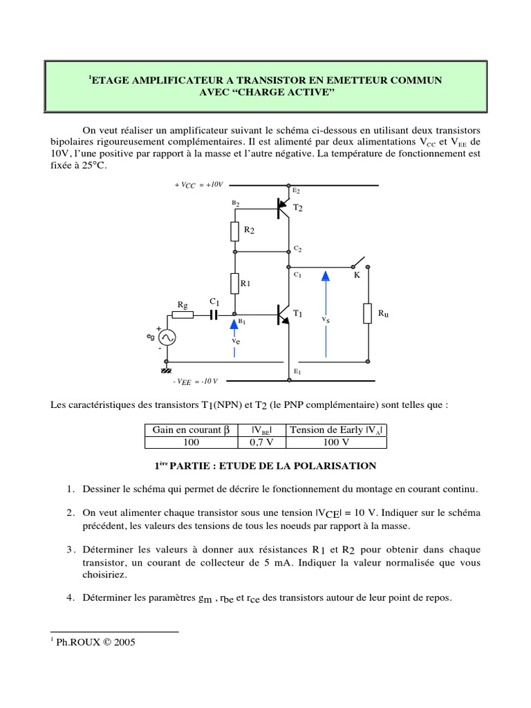 Comment Etablir Un Schema Equivalent De Montage à Transistor 2tr 4res 1cap | PDF | Transistor bipolaire | Électronique