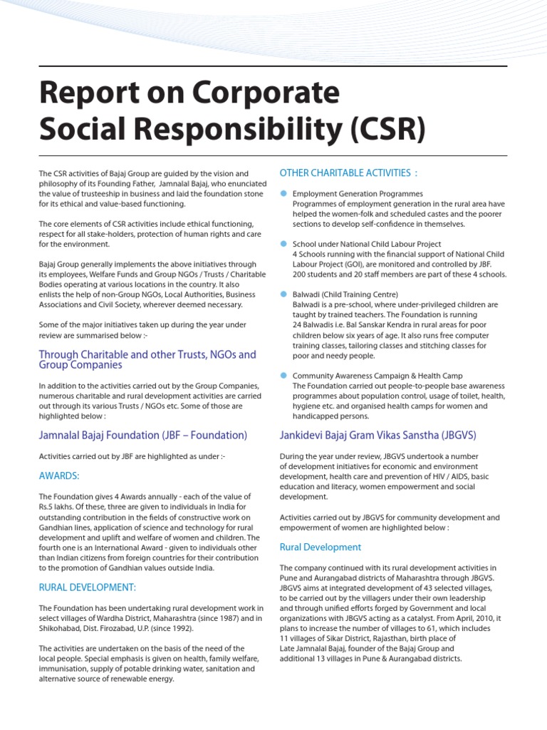 Bajaj Group CSR Initiatives Overview | PDF | Wellness | Medical