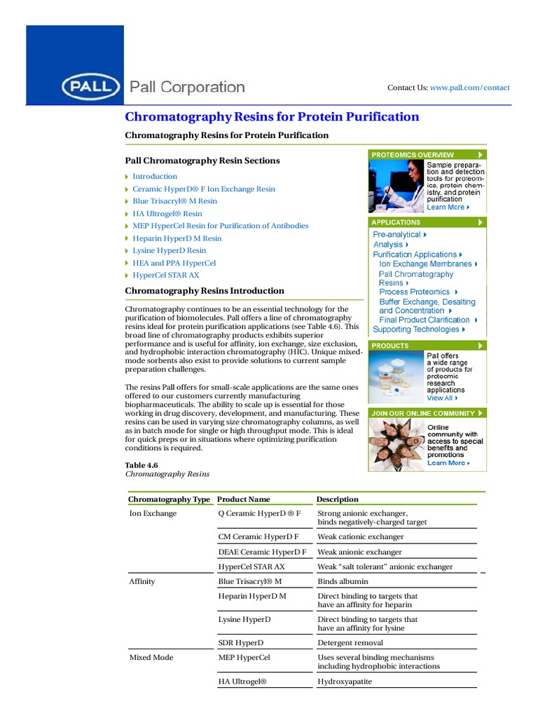 Chromatography Resins For Protein Purification | PDF | Protein ...