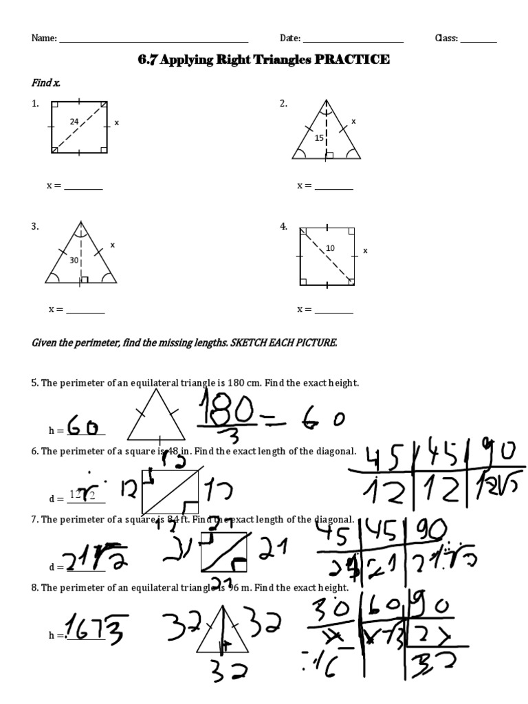 Special Right Triangles Practice Worksheet | PDF | Triangle | Length