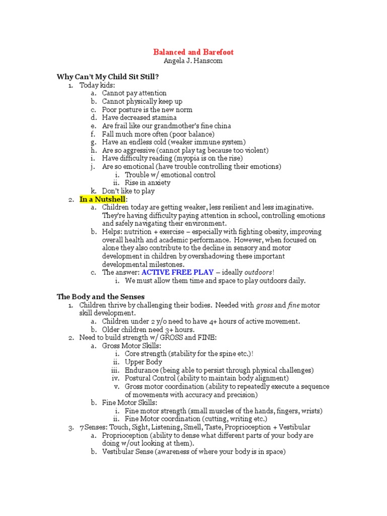 Balanced and Barefoot Why Can't My Child Sit Still? PDF Playground