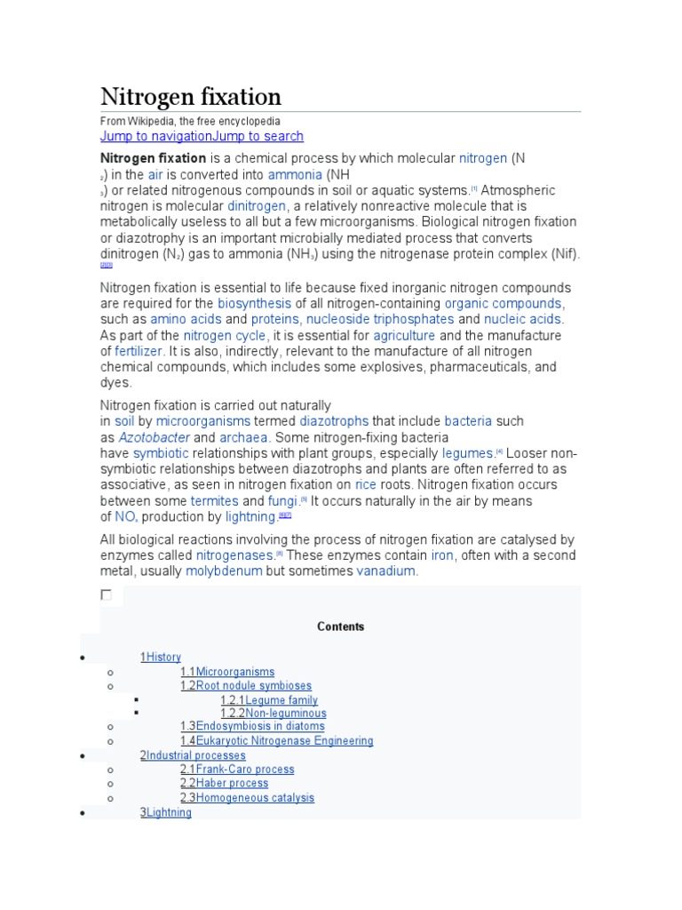 Nitrogen Fixation Jump To Navigation Jump To Search Pdf Nitrogen