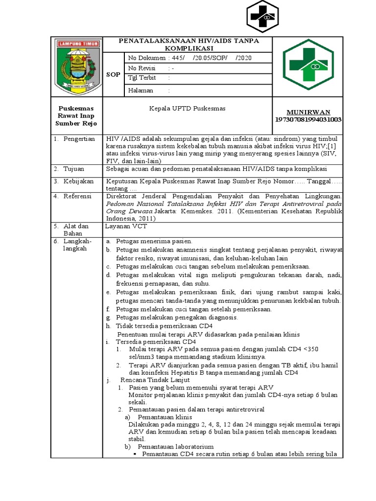 3 SOP HIV-AIDS Tanpa Komplikasi | PDF