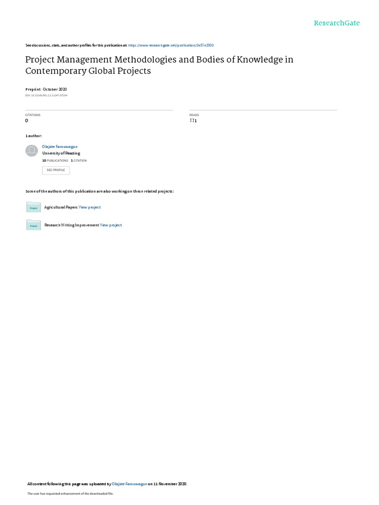 Project Management Methodologies and Bodies of Knowledge in ...