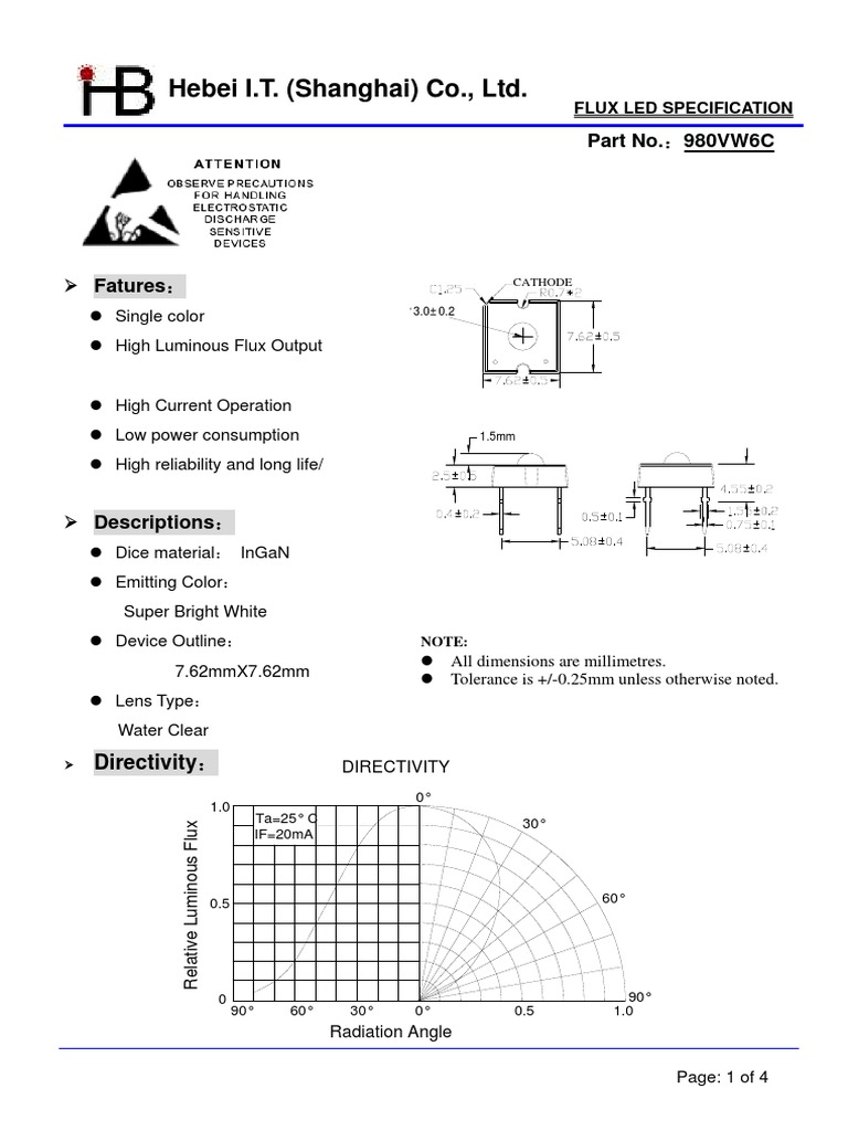 Datasheet 980VW6C LED PIRANHA BLANCO PDF Electricity Metrology