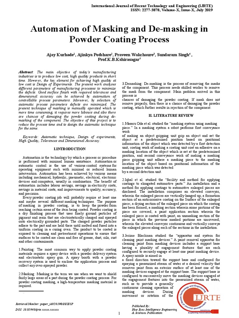 Automation of Masking and DeMasking in Powder Coating Process PDF