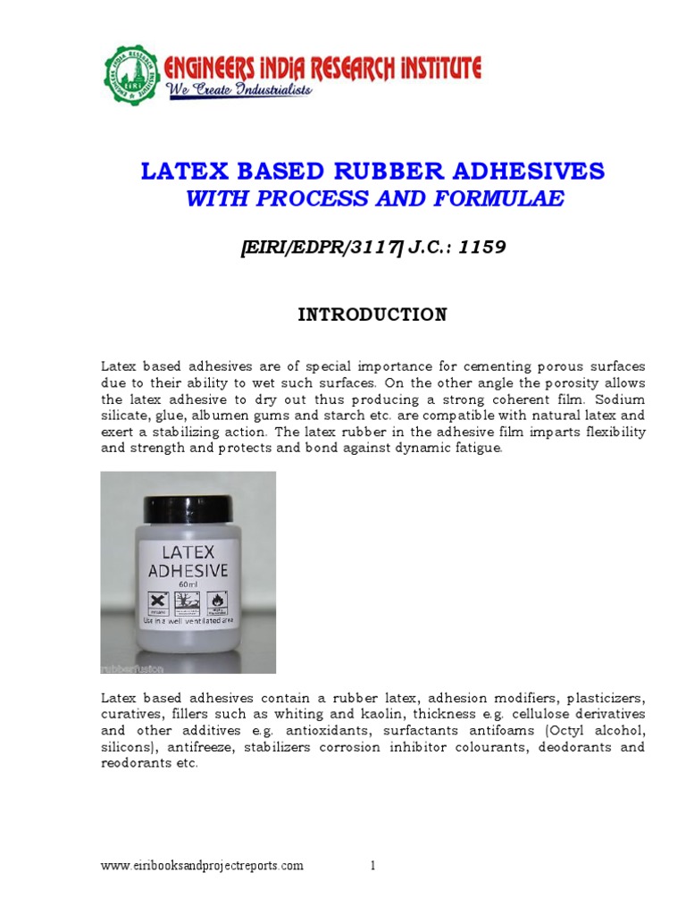 Project Report On Latex Based Rubber Adhesives With Process and