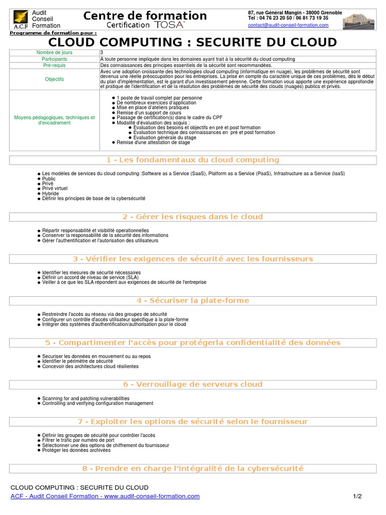 Formation Sécurité Cloud Computing | PDF | Sécurité des systèmes d ...