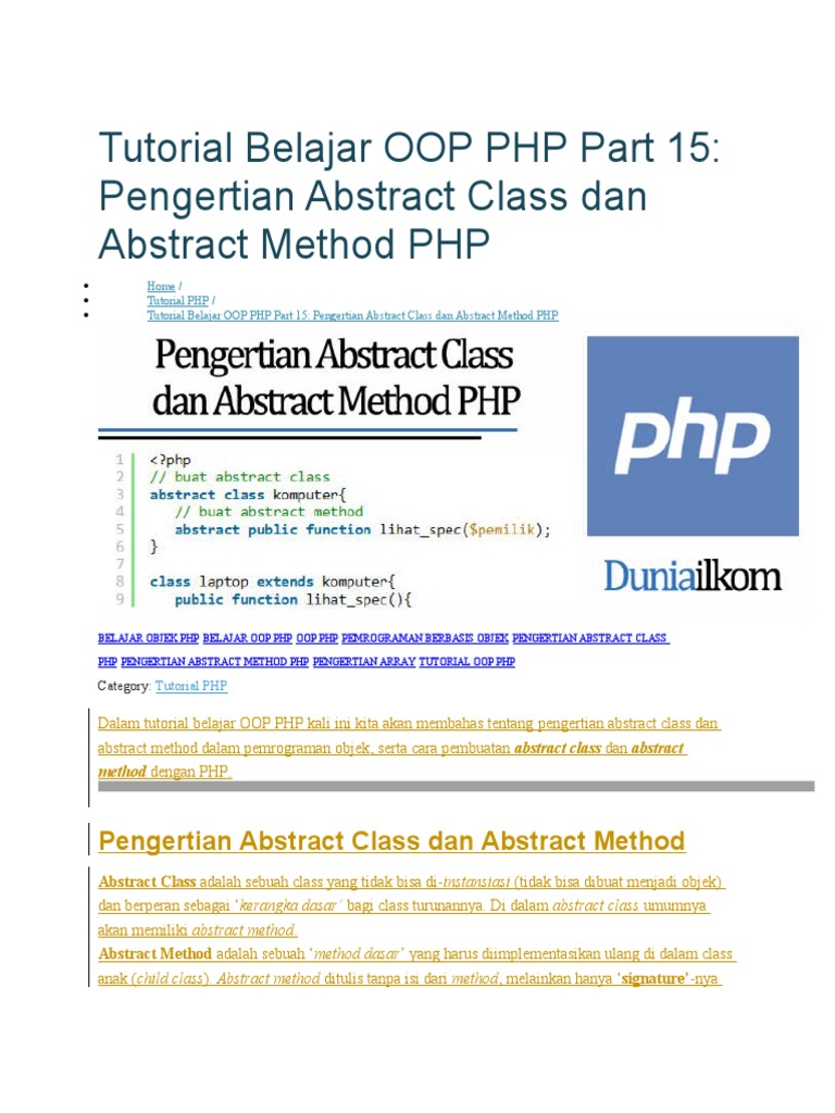 Tutorial Belajar OOP PHP Part 15 (Abstract Class & Abstract Method) | PDF