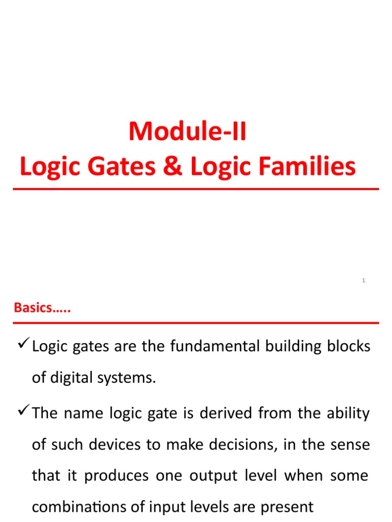 ModuleII Logic Gates & Logic Families PDF Logic Gate Boolean Algebra