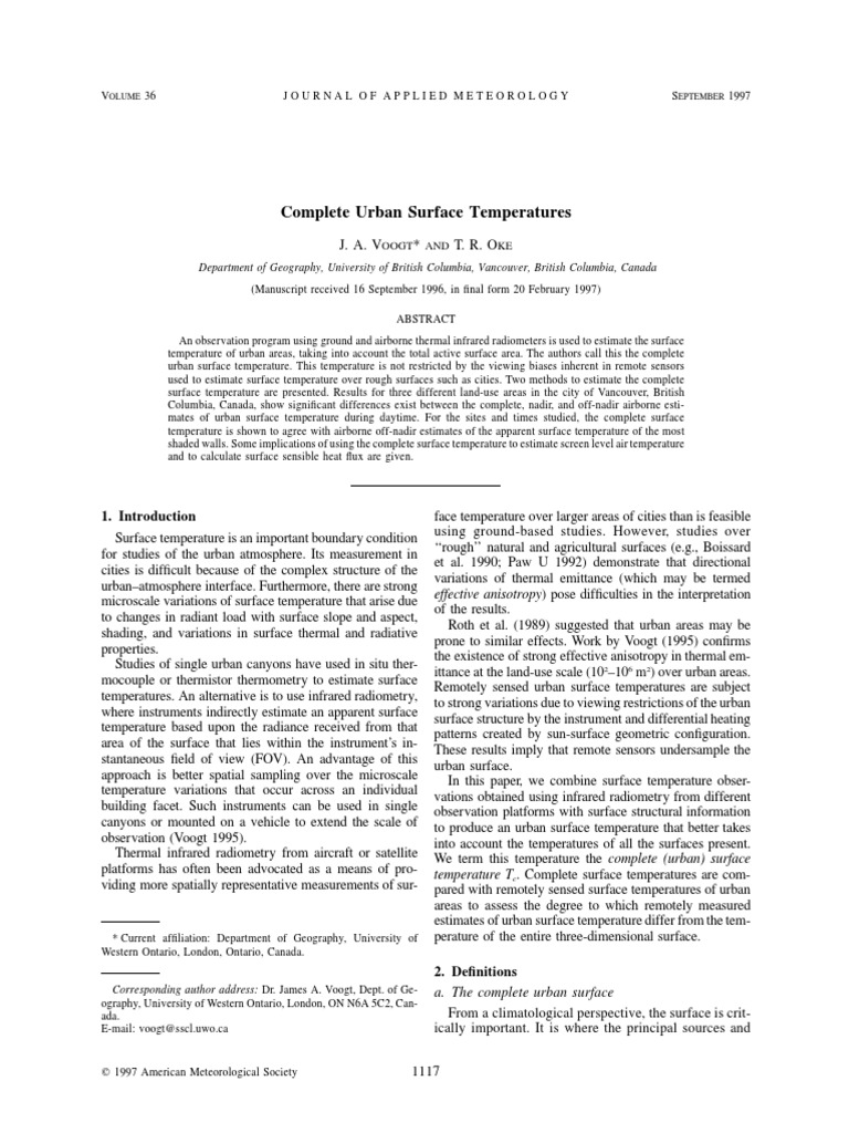 Complete Urban Surface Temperatures | PDF | Area | Temperature