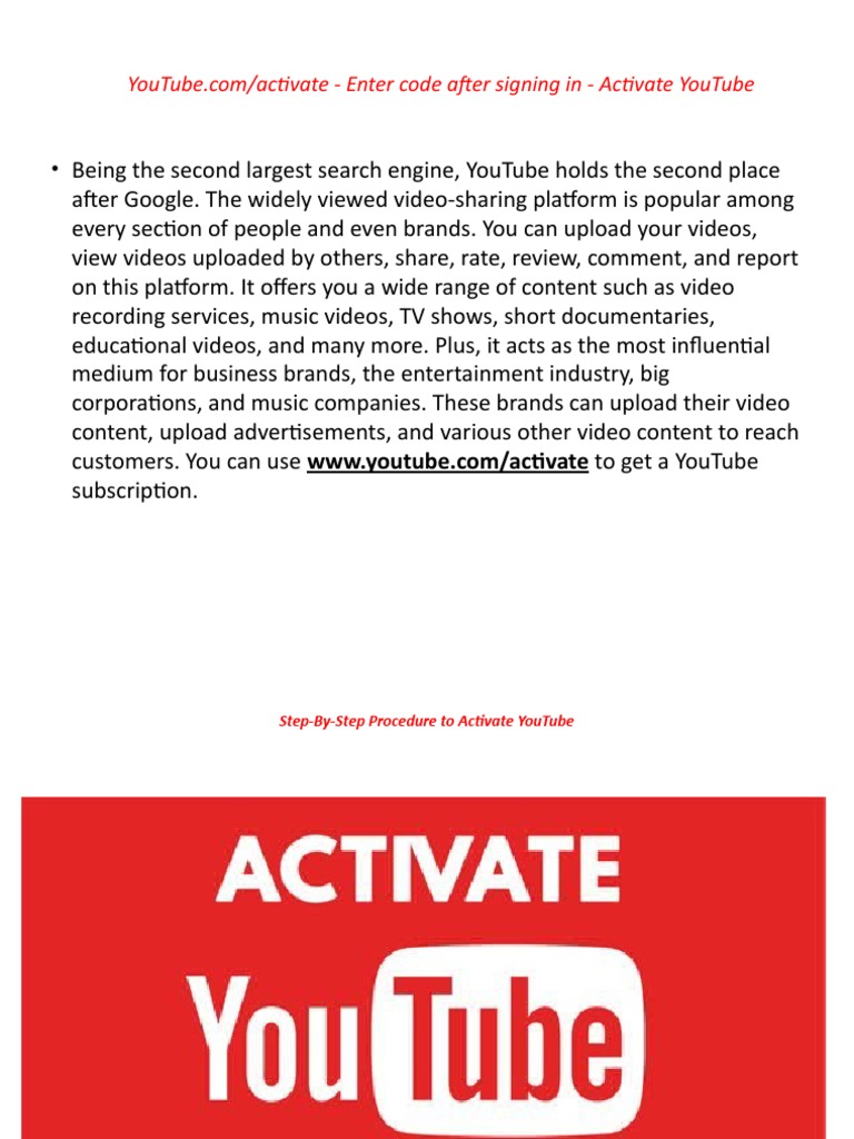 YouTube Com Activate Enter YouTube Activation Code TV PDF Roku