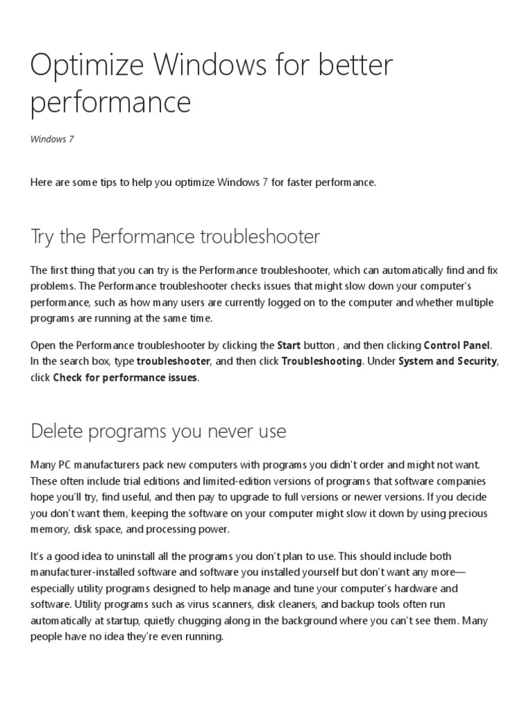 Optimize Windows For Better Performance | PDF | Spyware | Computer Virus