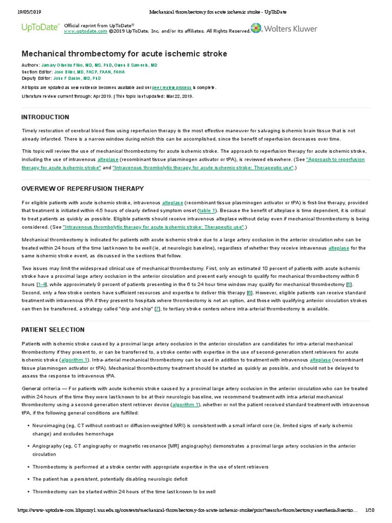 Mechanical Thrombectomy For Acute Ischemic Stroke - UpToDate | PDF ...