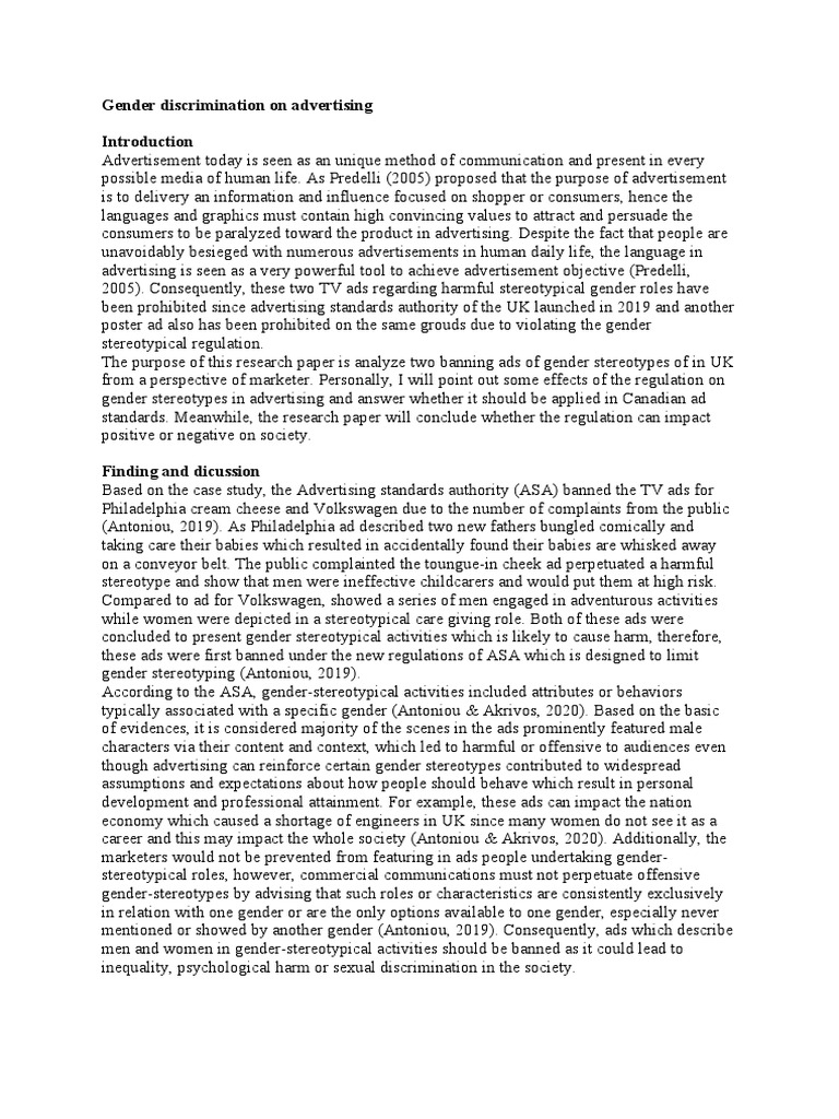Gender Discrimination in Advertising Analysis | PDF | Advertising | Gender