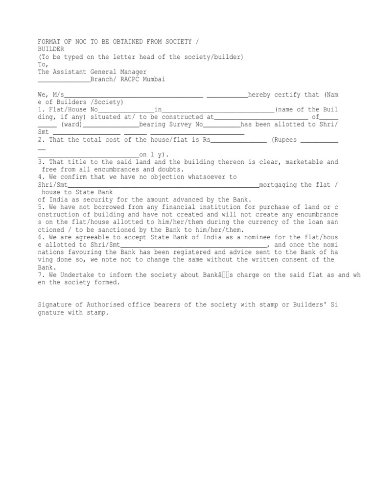 bank format draft OBTAINED TO NOC OF FROM BE SOCIETY FORMAT bank format draft OBTAINED TO NOC OF FROM BE SOCIETY FORMAT