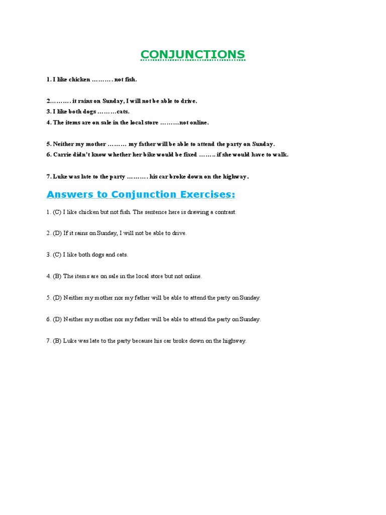Conjunction Exercises with Answers | PDF | Home & Garden | Mystery ...