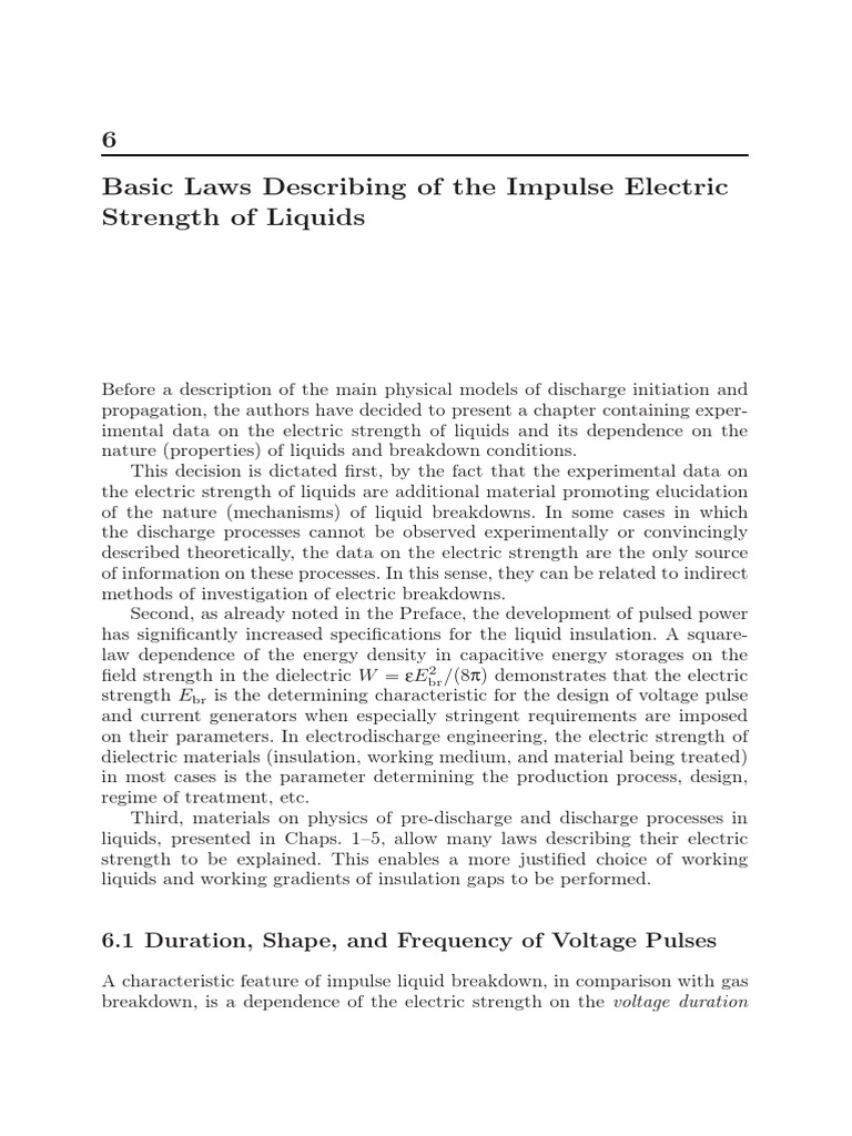6 Basic Laws Describing of The Impulse Electric Strength of Liquids