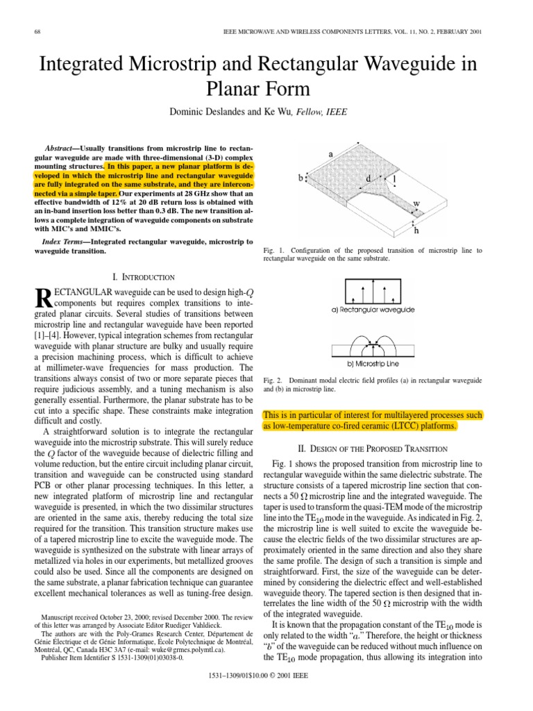 Substrate Integrated Waveguide Paper | PDF | Waveguide | Applied And ...