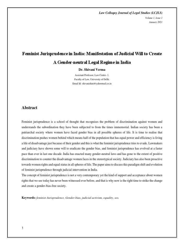 Feminist Jurisprudence in India | PDF | Feminism | Gender Studies