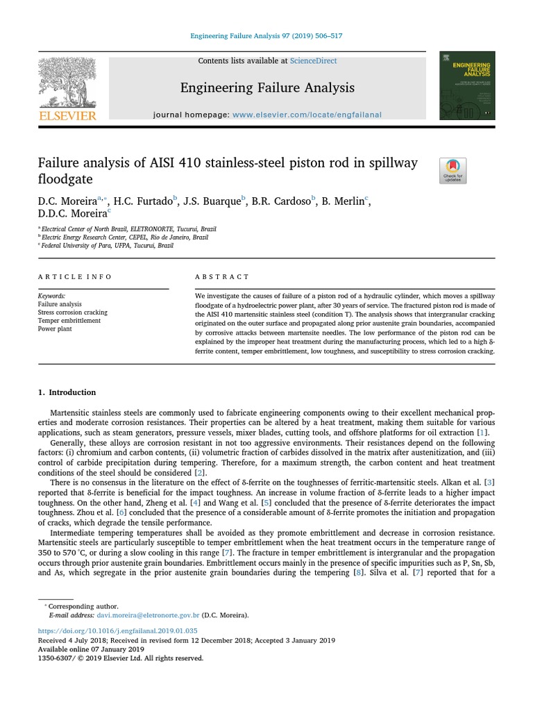 Failure Analysis of AISI 410 Stainless-Steel Piston Rod in Spillway ...