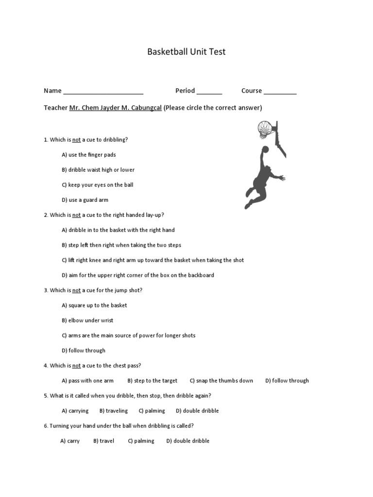 Basketball Unit Test PDF Basketball Positions Ball Games