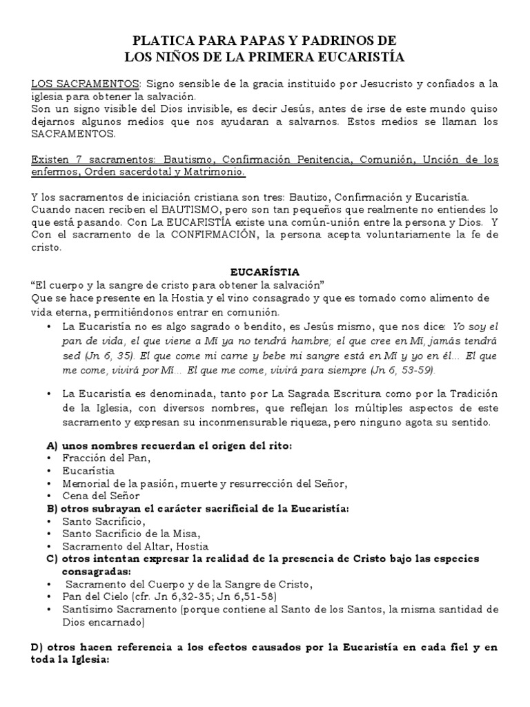 Platica para Padrinos de Primera Comunion 2021 PDF Padrino eucaristía