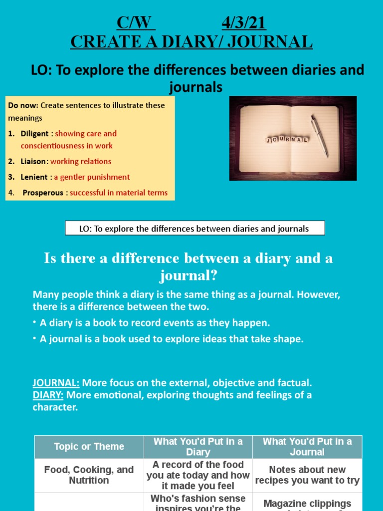 C/W 4/3/21 Create A Diary/ Journal LO To Explore The Differences