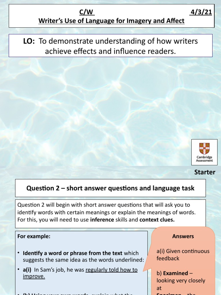 Analyzing Language for Reader Impact | PDF | Writers | Question