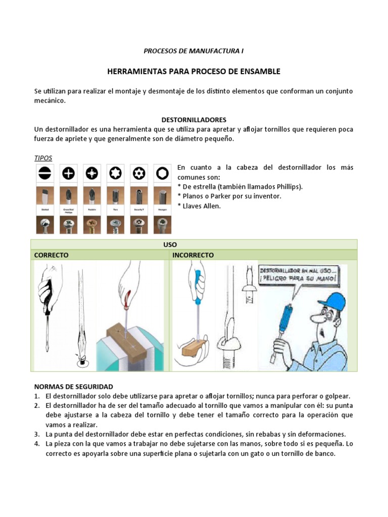 Uso y seguridad de herramientas manuales | PDF | Tornillo