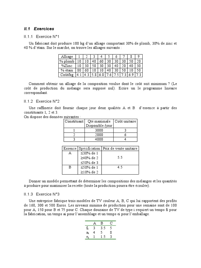 Exercices de Programmation Linéaire Corrigés | PDF | Usinage ...