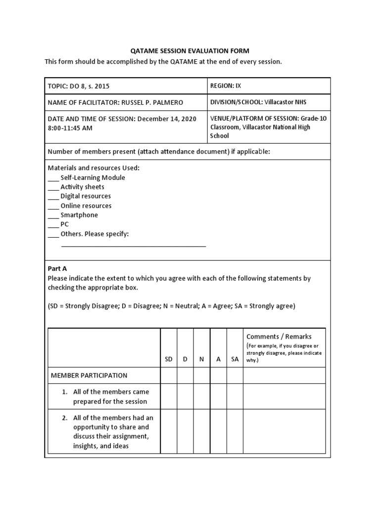 Qatame Evaluation Form PDF Applied Psychology Education Theory