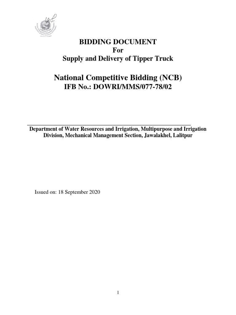 Tipper Truck Bid Document | PDF | Procurement | Prices