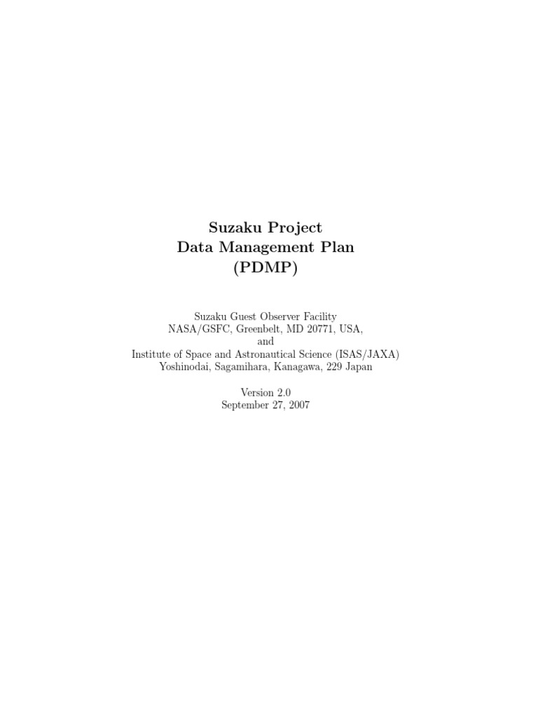 Suzaku Project Data Management Plan (PDMP) | PDF | Astronomy