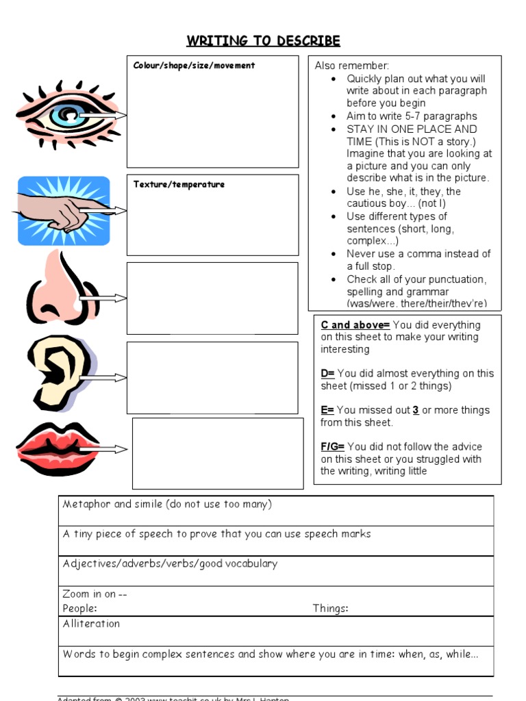 Descriptive Writing Worksheet | PDF | Language Mechanics | Syntax