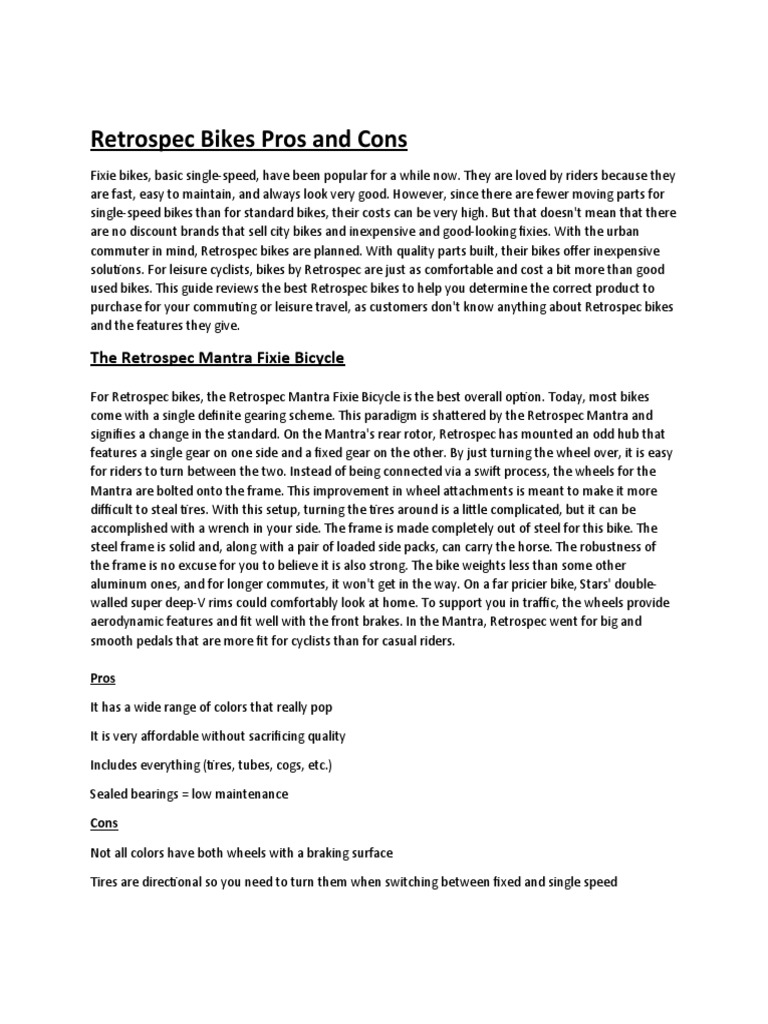 Retrospec Bikes Pros and Cons PDF Cycle Types Vehicle Technology