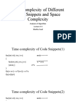 Time Complexity of Different Code Snippets and Space Complexity